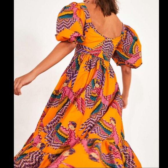 Like New Farm Rio puff sleeve beaded macaws midi dress xsmall - Picture 3 of 11